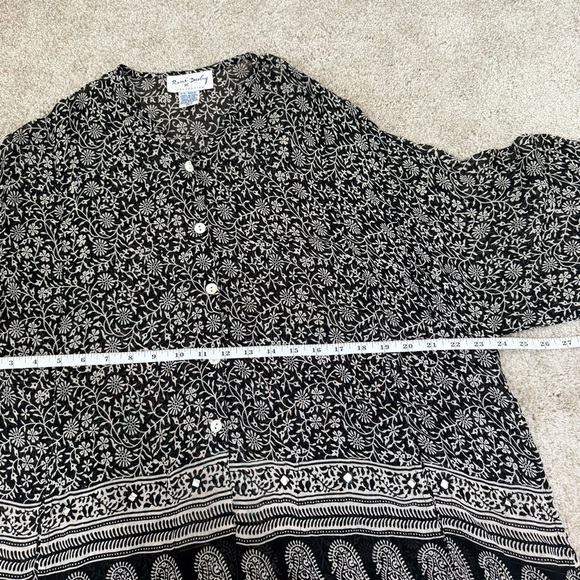 Rene Derhy Top Womens Large Black White Paisley Artsy Boho Peasant Blouse - Picture 8 of 10